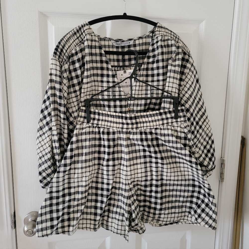 Zara Gingham Black and White Tie-Front NWT - Picture 2 of 8
